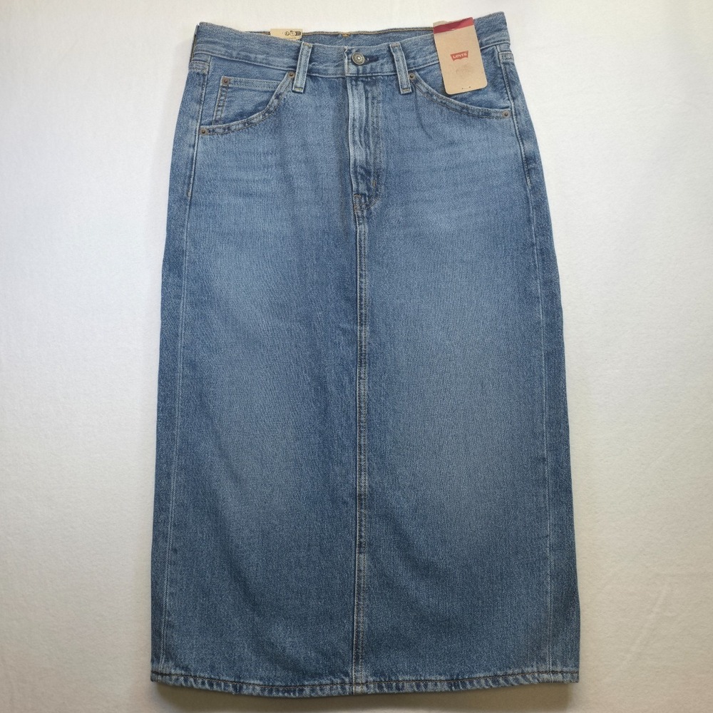 Levi's Women's High Waist Back Slit‎ Denim Midi Skirt Size 28 NWT
